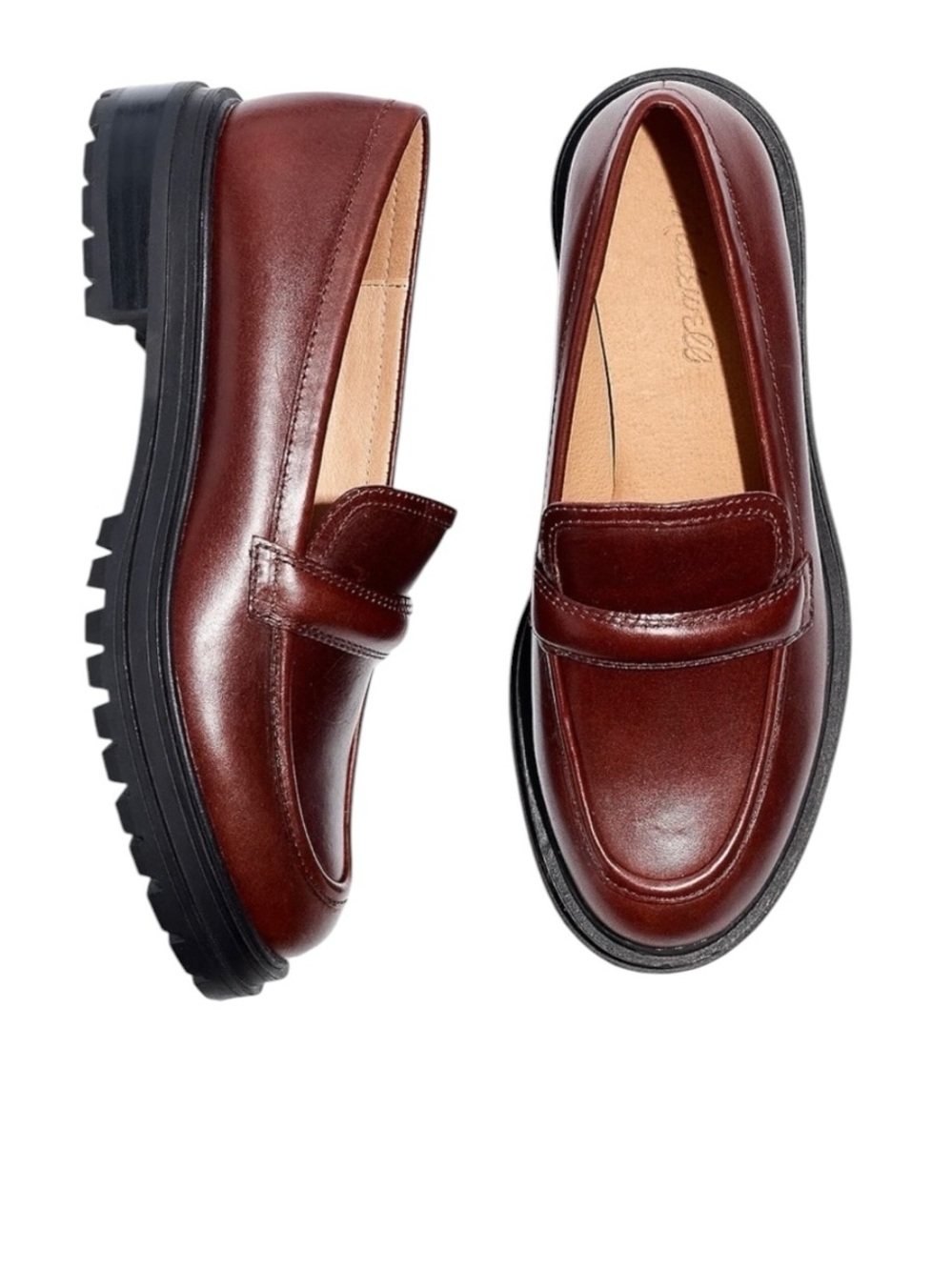 Women's Burgundy Leather Lug Sole Loafers